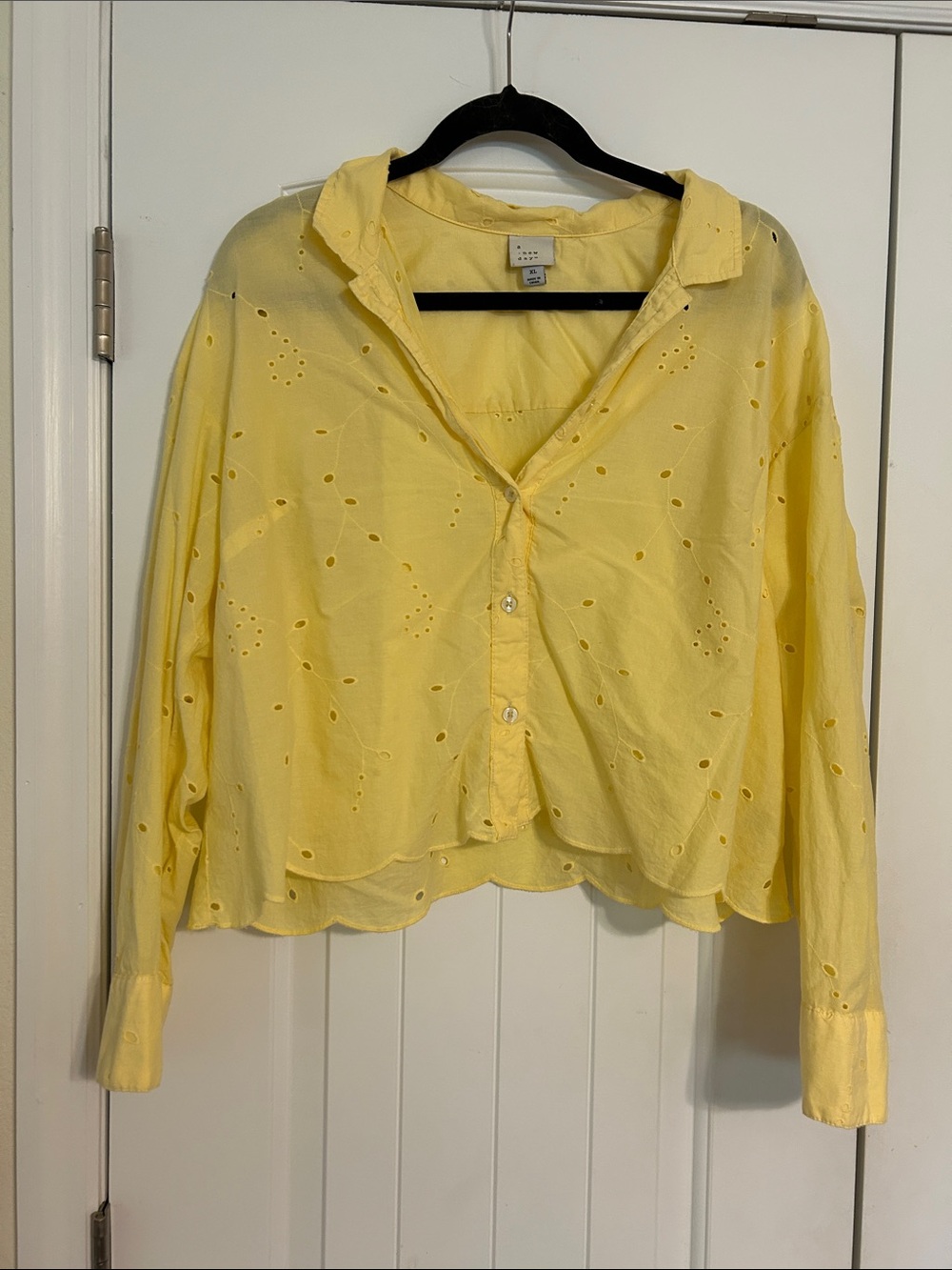a new day Pastel Yellow Eyelet Button-Down Blouse and Short Set